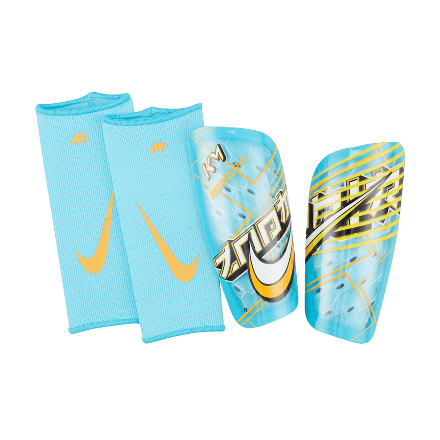 Nike Mercurial KM Lite Soccer Shin Guards - Light Blue/Orange/Yellow