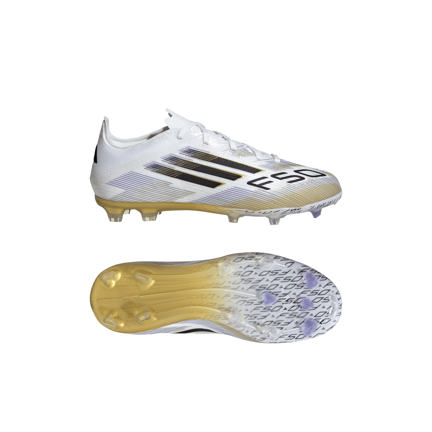 adidas F50 Elite Junior FG Firm Ground Soccer Cleats- Cloud White /Core Black /Gold Metallic