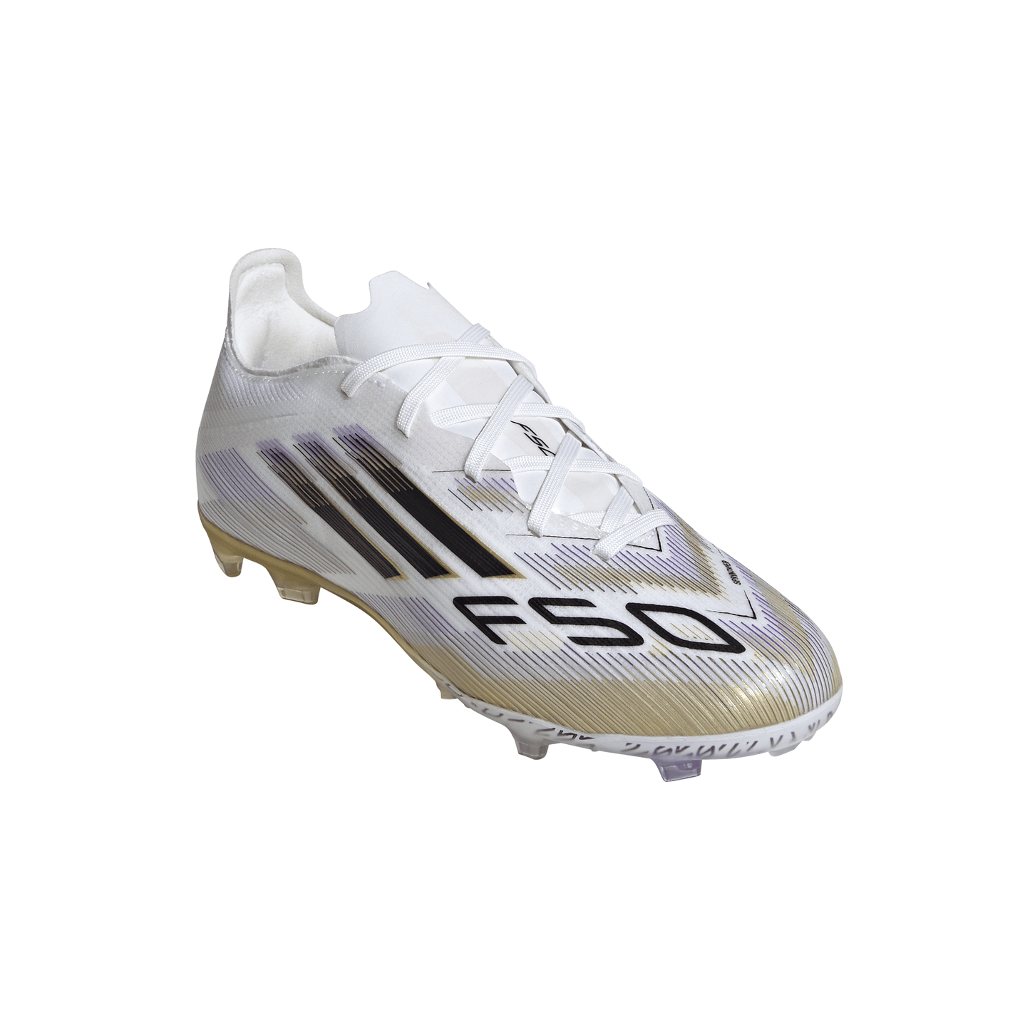 adidas F50 Elite Junior FG Firm Ground Soccer Cleats- Cloud White /Core Black /Gold Metallic