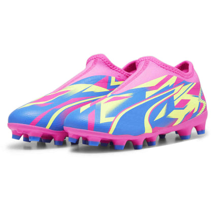 Puma Ultra Match LL FG/AG Junior Firm Ground Soccer Cleat - Luminous Pink-Ultra Blue-Yellow Alert