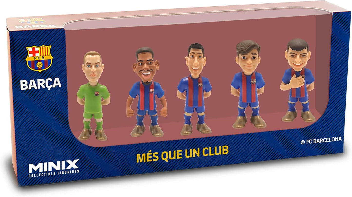 MINIX COLLECTIBLE FIGURINES - 5-Pack of 7cm Soccer Players - A Miniature Marvel for Every Football Enthusiast. FC Barcelona, Araujo, TER Stegen, GAVI, Pedri, Lewandowski, 7cm