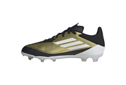 Adidas F50 League Firm Ground/Multi Ground Junior Messi Soccer Cleats-Metallic Gold/White/Gold