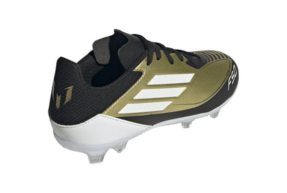 Adidas F50 League Firm Ground/Multi Ground Junior Messi Soccer Cleats-Metallic Gold/White/Gold