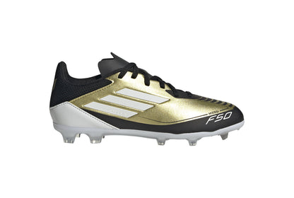 Adidas F50 League Firm Ground/Multi Ground Junior Messi Soccer Cleats-Metallic Gold/White/Gold