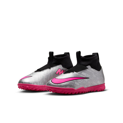 Nike Junior Zoom Mercurial Superfly 9 Academy TF Turf Soccer Shoes - MetallicSilver/HyperPink/Black/Volt