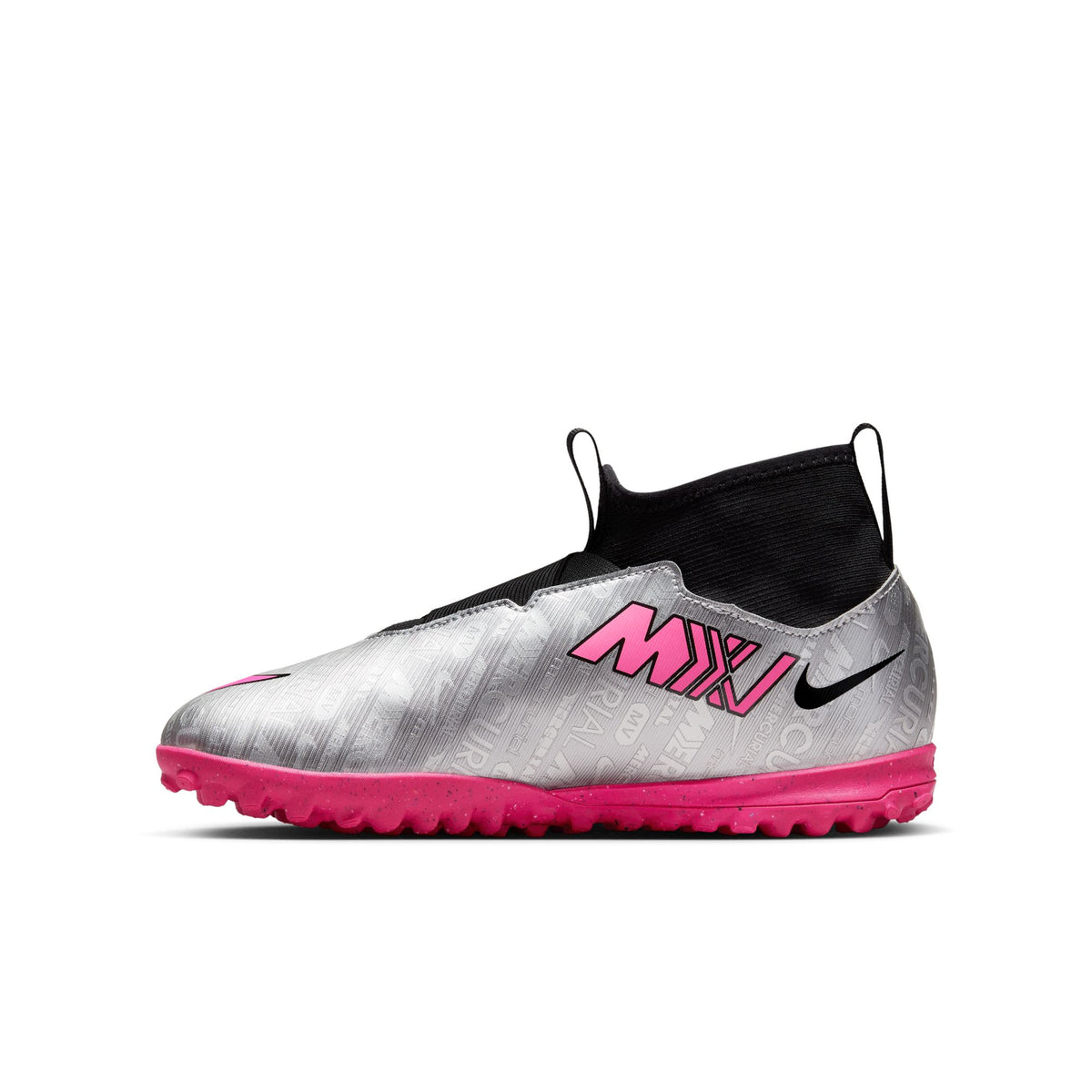 Nike Junior Zoom Mercurial Superfly 9 Academy TF Turf Soccer Shoes - MetallicSilver/HyperPink/Black/Volt