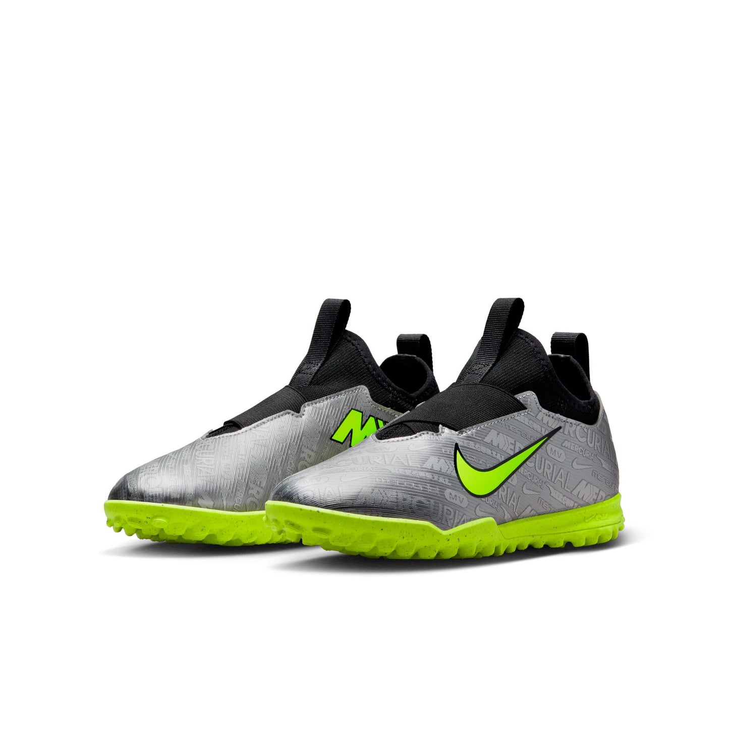 Nike Junior Zoom Vapor 15 Academy XXV TF Turf Shoes-Metallic Silver/ Volt Black