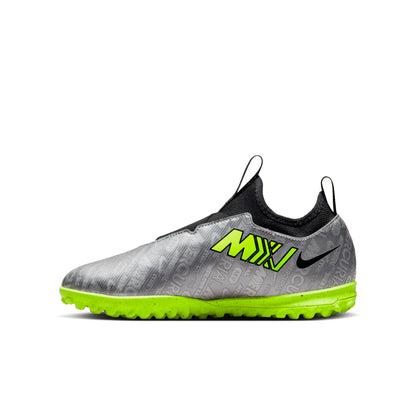 Nike Junior Zoom Vapor 15 Academy XXV TF Turf Shoes-Metallic Silver/ Volt Black