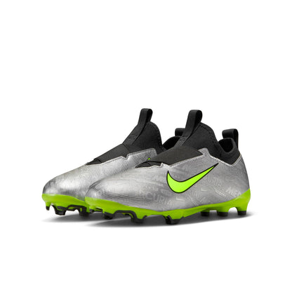 Nike Junior Zoom Vapor 15 Academy FG/MG Soccer Cleat-  Metallic Silver/ Volt-Black