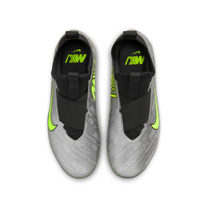 Nike Junior Zoom Vapor 15 Academy FG/MG Soccer Cleat-  Metallic Silver/ Volt-Black