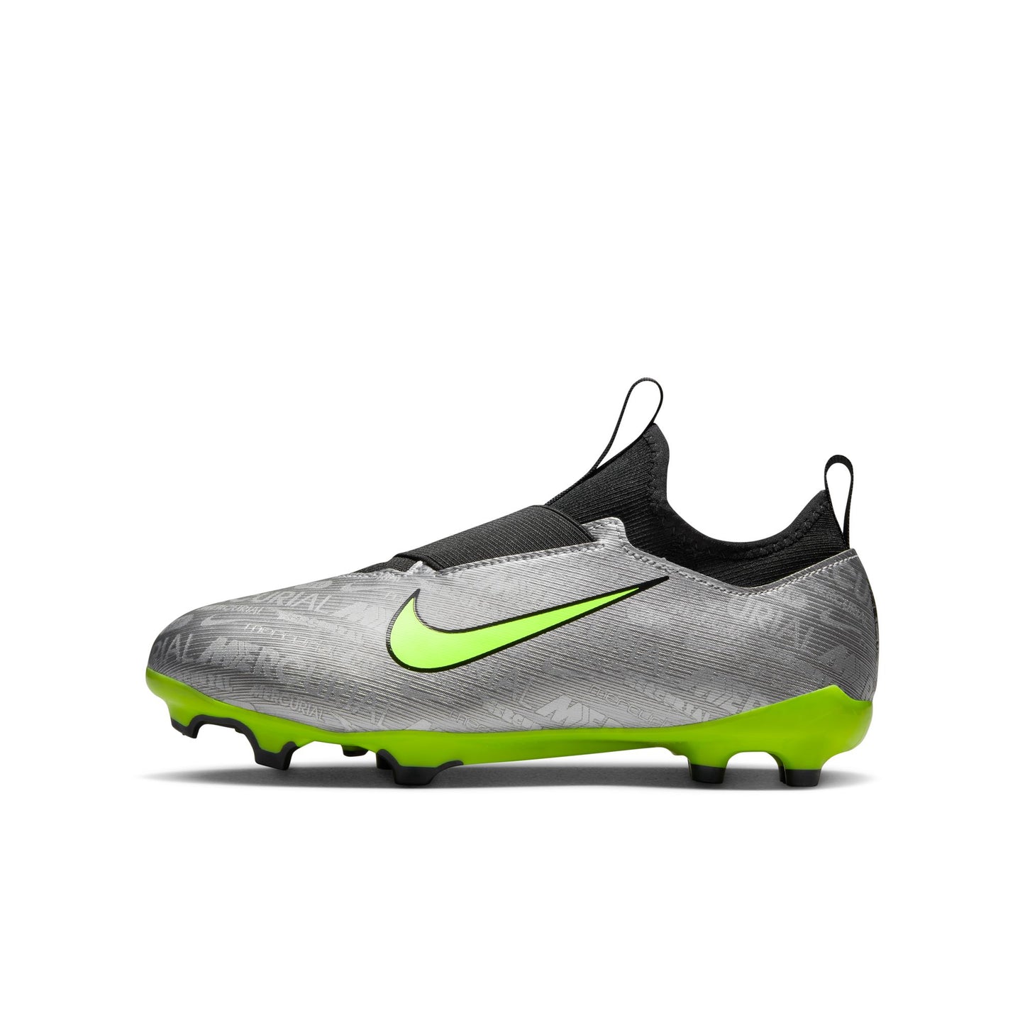 Nike Junior Zoom Vapor 15 Academy FG/MG Soccer Cleat-  Metallic Silver/ Volt-Black