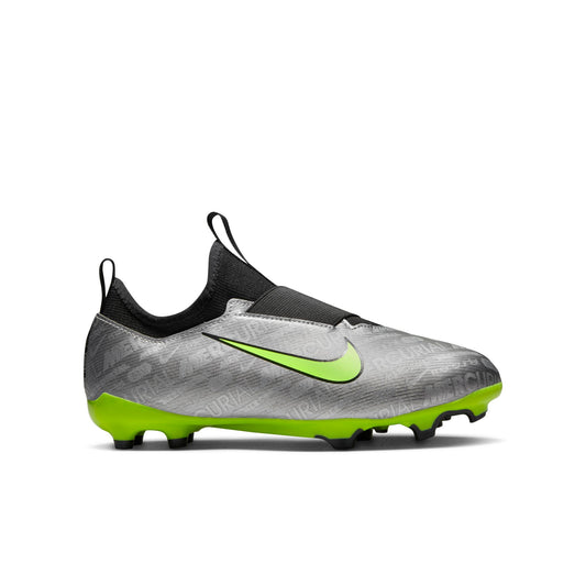 Nike Junior Zoom Vapor 15 Academy FG/MG Soccer Cleat-  Metallic Silver/ Volt-Black