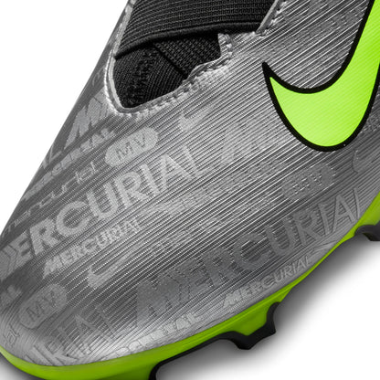 Nike Junior Zoom Vapor 15 Academy FG/MG Soccer Cleat-  Metallic Silver/ Volt-Black