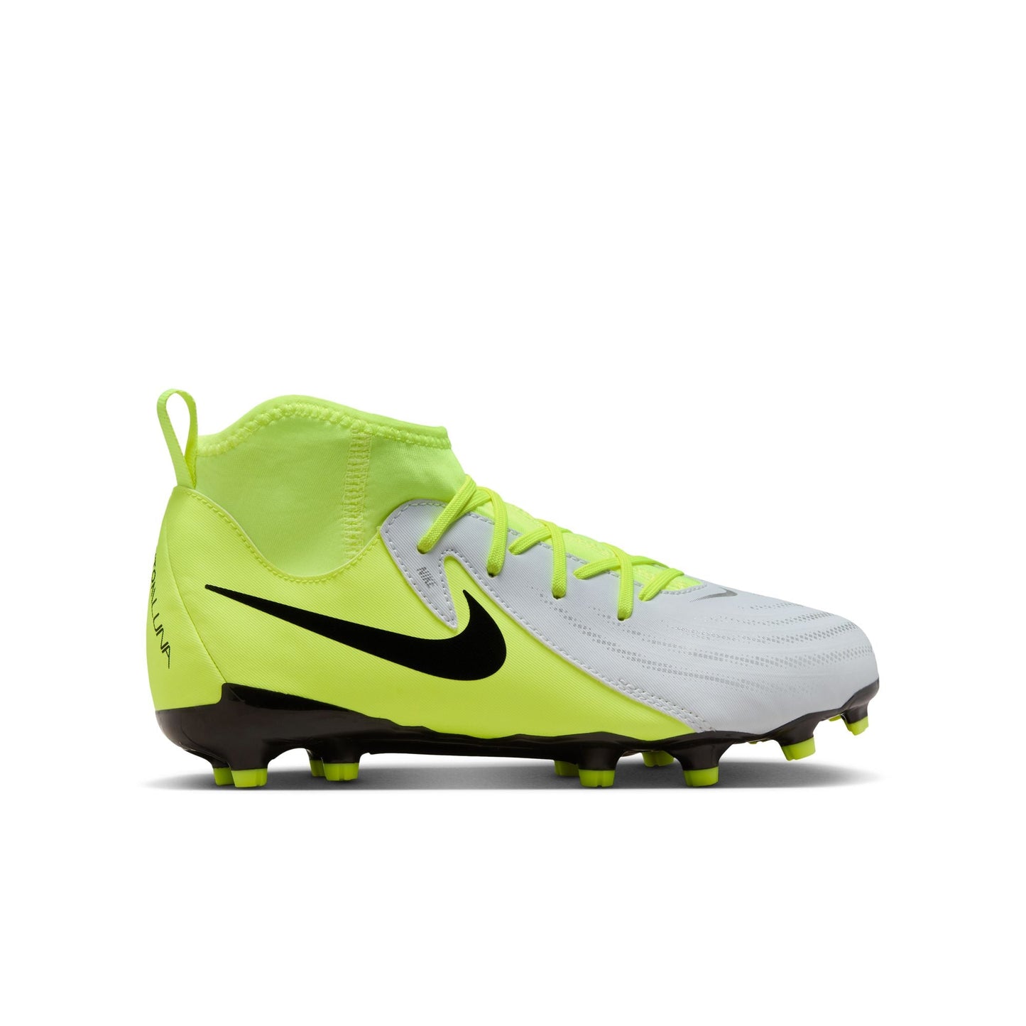 Nike Junior Phantom Luna II Academy FG/MG Soccer Cleat - Metallic Silver/Black-Volt