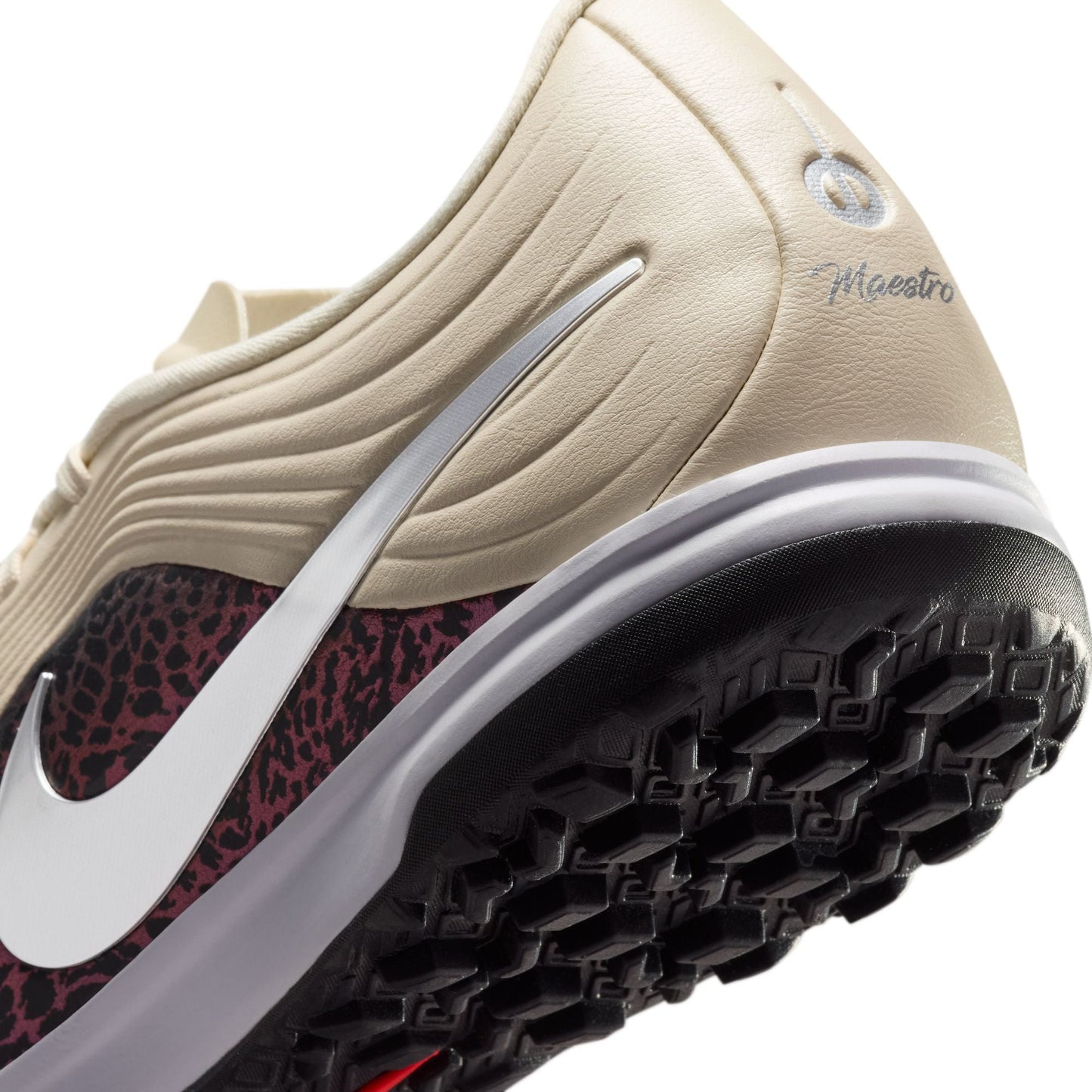 Nike United Tiempo Maestro Academy TF Turf Soccer Cleat - Fossil/Metallic Silver/Burgundy Crush