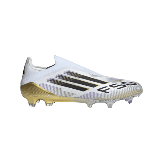 adidas F50 Elite Laceless FG Firm Ground Soccer Cleats-Cloud White / Core Black / Gold Metallic