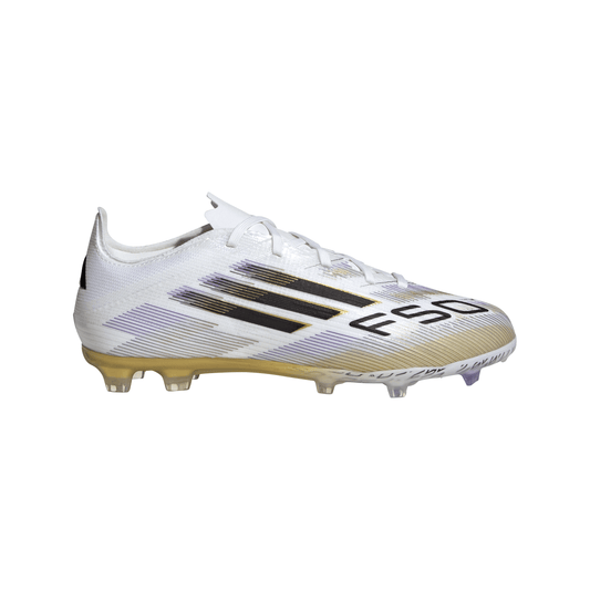 adidas F50 Elite Junior FG Firm Ground Soccer Cleats- Cloud White /Core Black /Gold Metallic