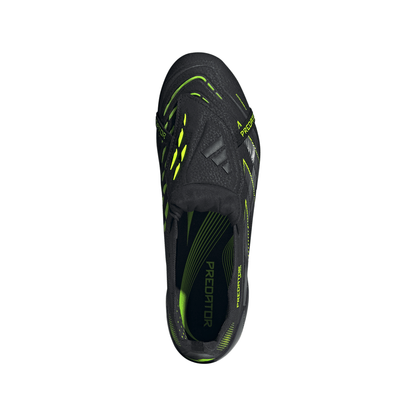 adidas Predator Elite FoldTongue FT FG Firm Ground Soccer Cleats- Core Black / Carbon / Lucid Lemon