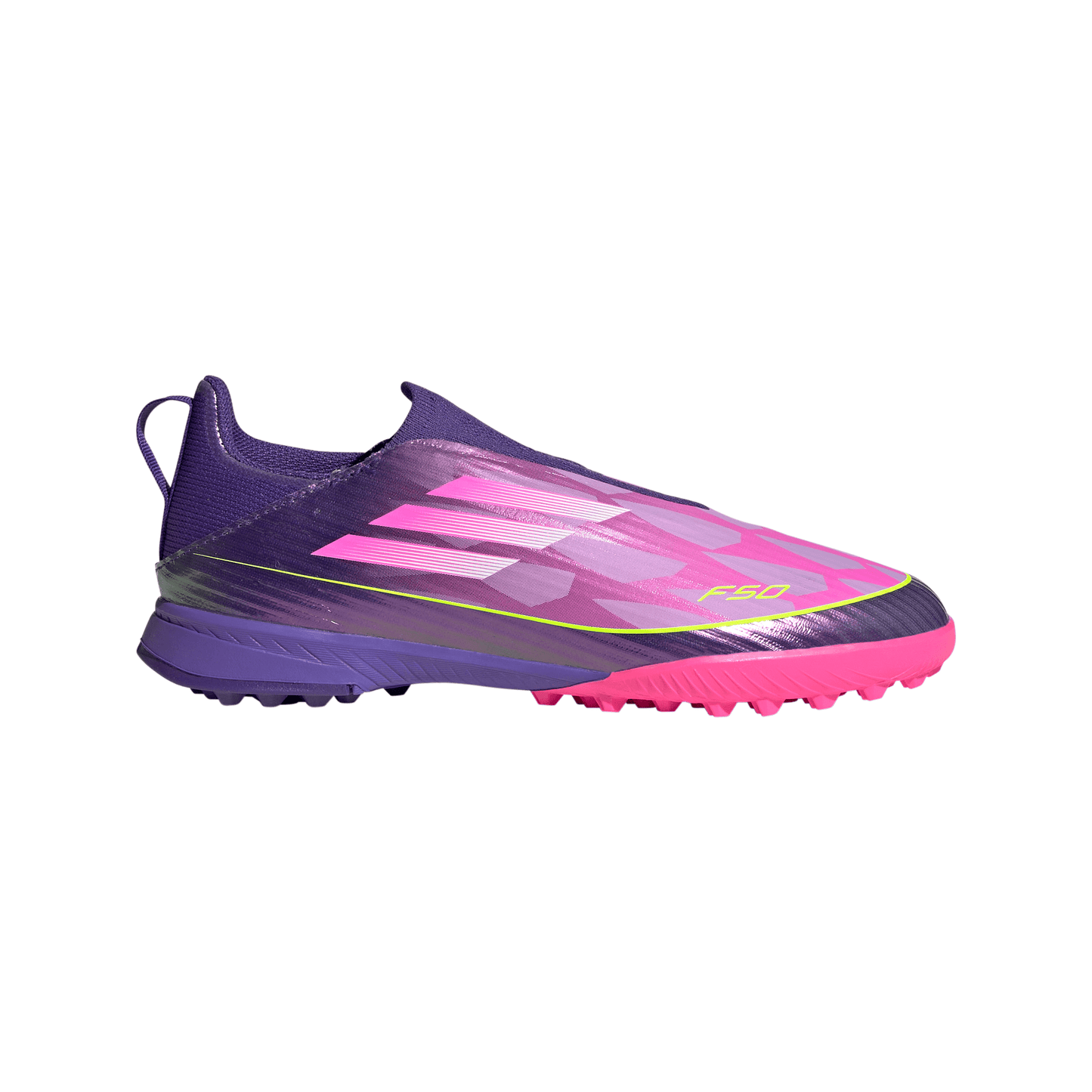 adidas Junior F50 League LY Lamine Yamal TF Turf Soccer Shoes - Purple / Unity purple/ FTwr white/ Lucid Lemon