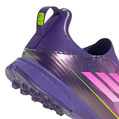 adidas Junior F50 League LY Lamine Yamal TF Turf Soccer Shoes - Purple / Unity purple/ FTwr white/ Lucid Lemon