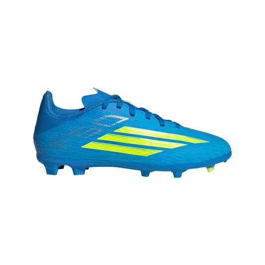 adidas F50 League Junior FG Firm Ground Soccer Cleats- Lucid Ray Blue / Team Solar Yellow 2 / Lucid Aquamarine