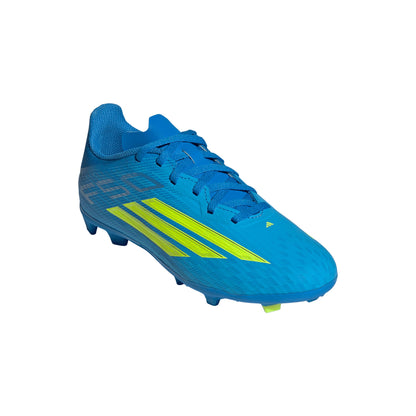 adidas F50 League Junior FG Firm Ground Soccer Cleats- Lucid Ray Blue / Team Solar Yellow 2 / Lucid Aquamarine