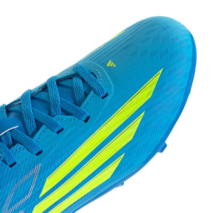 adidas F50 League Junior FG Firm Ground Soccer Cleats- Lucid Ray Blue / Team Solar Yellow 2 / Lucid Aquamarine