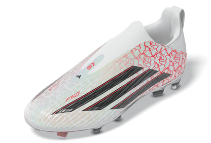 adidas F50 League Laceless Lamine Yamal Kids FG Firm Ground Soccer Cleats- Cloud White / Core Black / Lucid Red