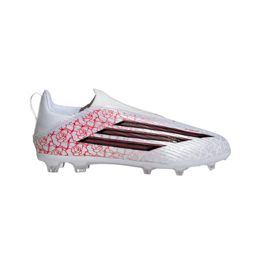 adidas F50 League Laceless Lamine Yamal Kids FG Firm Ground Soccer Cleats- Cloud White / Core Black / Lucid Red
