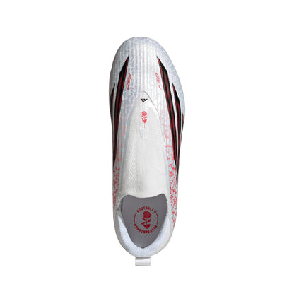 adidas F50 League Laceless Lamine Yamal Kids FG Firm Ground Soccer Cleats- Cloud White / Core Black / Lucid Red