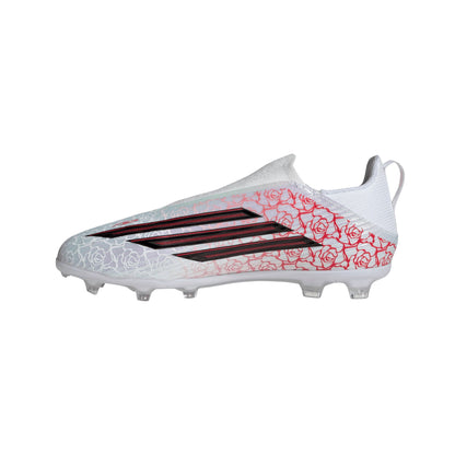 adidas F50 League Laceless Lamine Yamal Kids FG Firm Ground Soccer Cleats- Cloud White / Core Black / Lucid Red