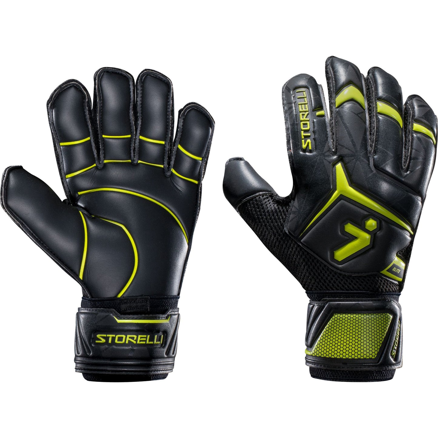 Storelli Gladiator 2.0 Elite Finger Spine Soccer Goalkeeper Gloves - Black/Neon Yellow