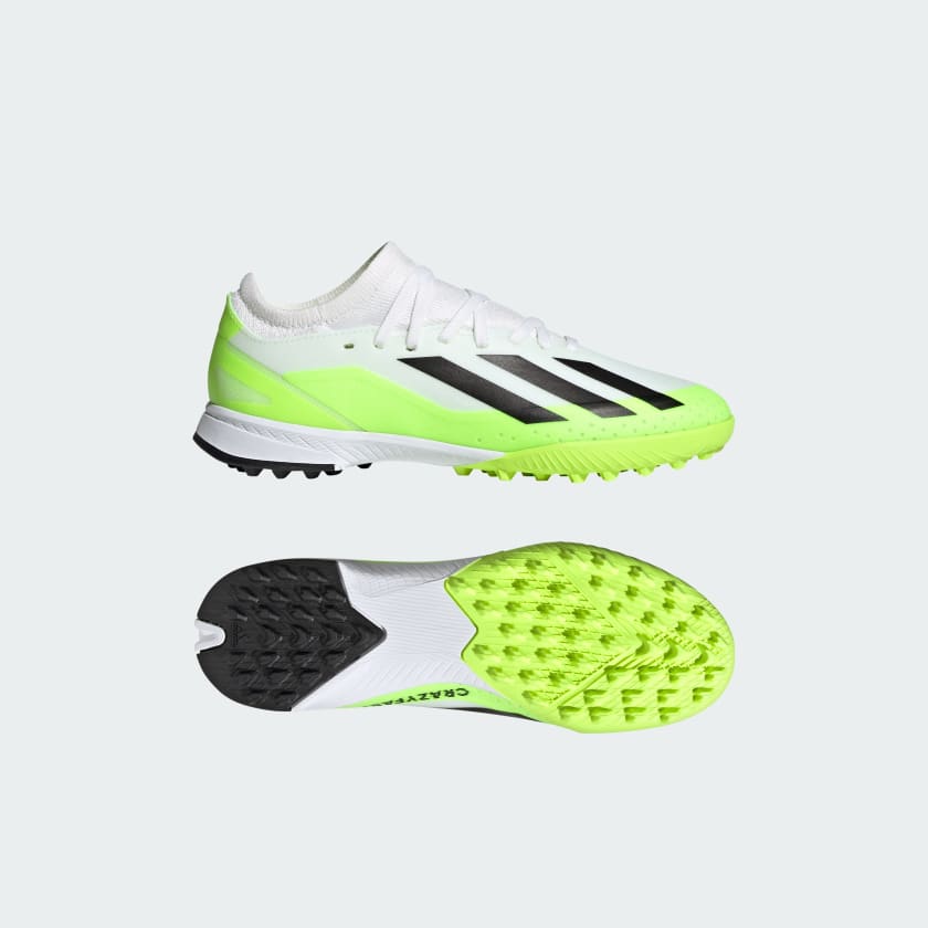 adidas X CrazyFast.3 TF Junior Turf Soccer Cleat - White/Core Black/Lucid Lemon