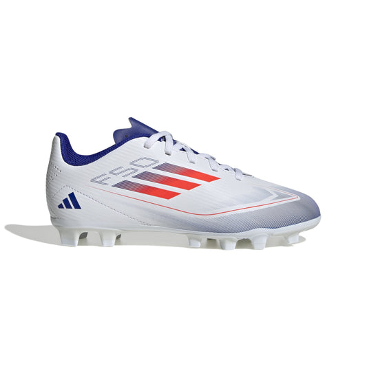 adidas F50 Club Junior FG Firm Ground Soccer Cleats - White/Solar Red/Blue