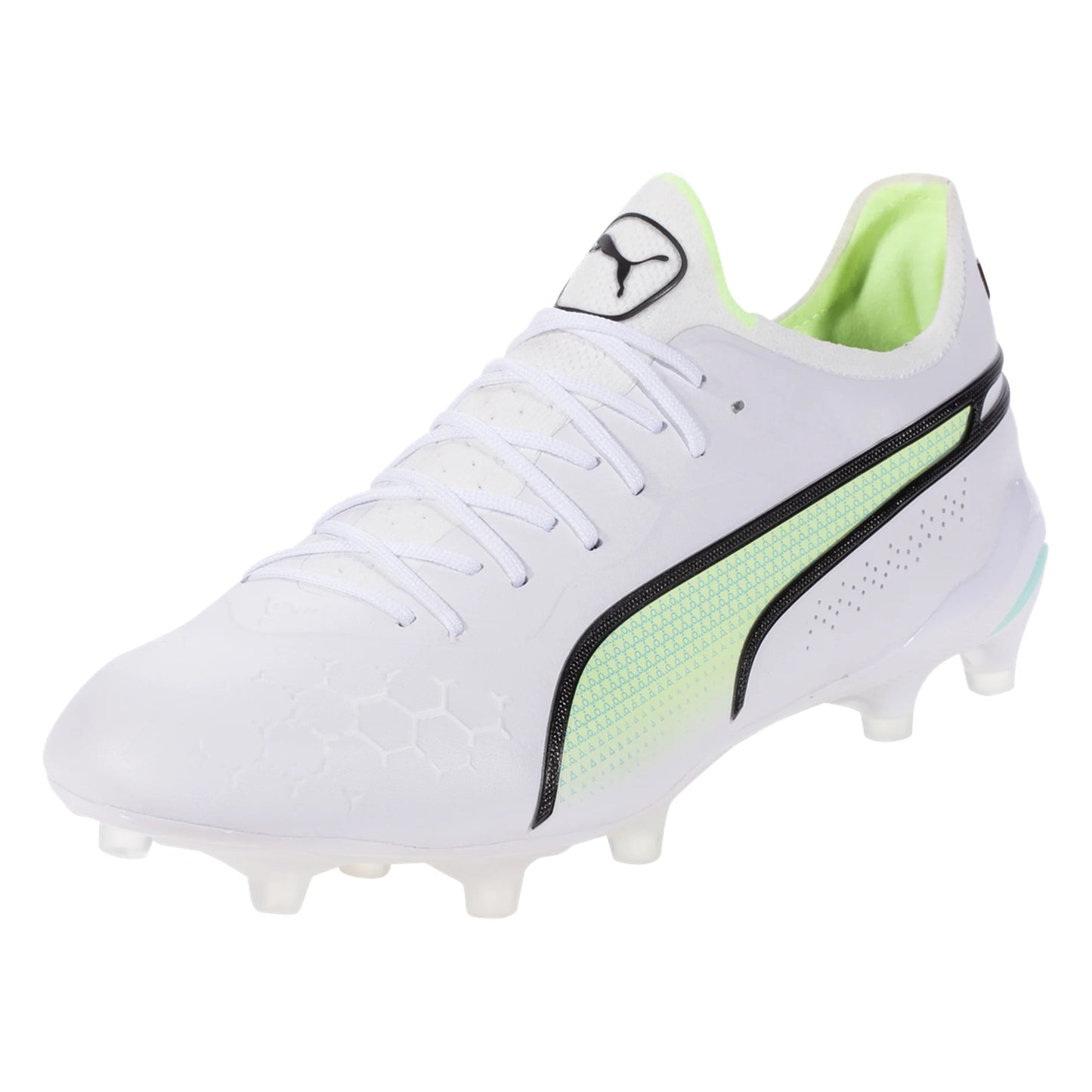 Puma King Ultimate FG/AG Firm Ground Soccer Cleat - White/Black/Yellow/Peppermint