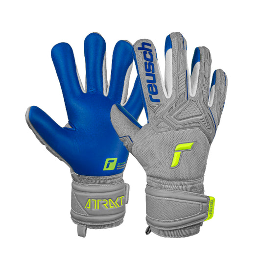 Reusch Attrakt Freegel Silver Finger Support- Vapor Grey/ Safety Yellow/ Deep Blue